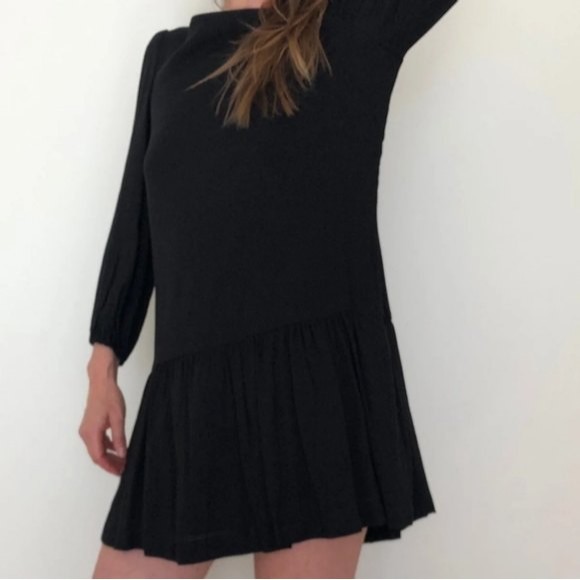 Anthropologie Meadow Rue Minutiae Black Drop Waist ruffle mini Dress - Picture 4 of 11